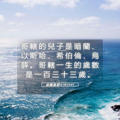 Picture 05 - 出 埃 及 記 6:18 CUVT - 哥 轄 的 兒 子 是 暗 蘭 、 以 斯 哈 - Bible Verse Picture