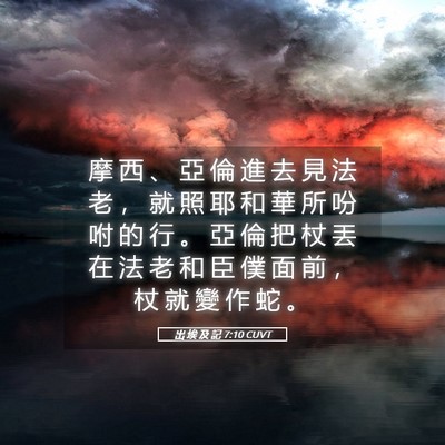 Picture 05 - 出 埃 及 記 7:10 CUVT - 摩 西 、 亞 倫 進 去 見 法 老 ， 就 - Bible Verse Picture