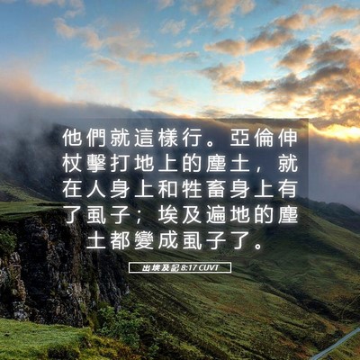 Picture 05 - 出 埃 及 記 8:17 CUVT - 他 們 就 這 樣 行 。 亞 倫 伸 杖 擊 - Bible Verse Picture