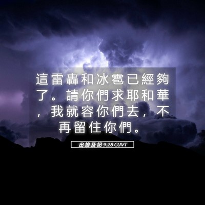 Picture 05 - 出 埃 及 記 9:28 CUVT - 這 雷 轟 和 冰 雹 已 經 夠 了 。 請 - Bible Verse Picture