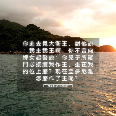 Picture 05 - 列 王 紀 上 1:13 CUVT - 你 進 去 見 大 衛 王 ， 對 他 說 ： - Bible Verse Picture