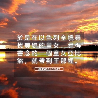 Picture 05 - 列 王 紀 上 1:3 CUVT - 於 是 在 以 色 列 全 境 尋 找 美 貌 - Bible Verse Picture