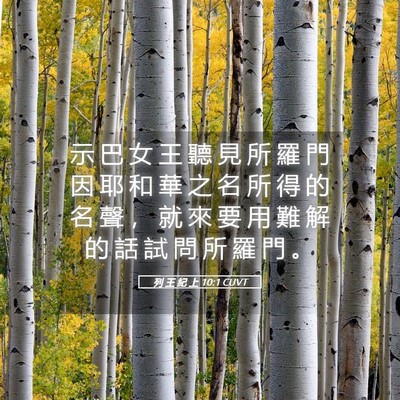Picture 05 - 列 王 紀 上 10:1 CUVT - 示 巴 女 王 聽 見 所 羅 門 因 耶 和 - Bible Verse Picture