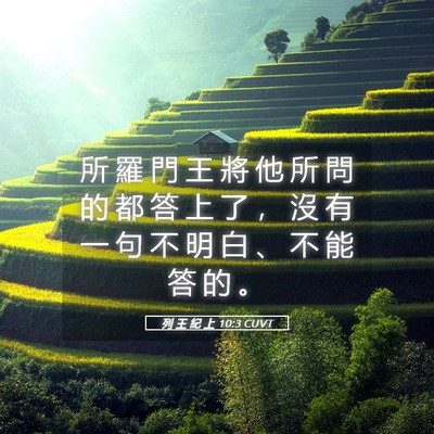 Picture 05 - 列 王 紀 上 10:3 CUVT - 所 羅 門 王 將 他 所 問 的 都 答 上 - Bible Verse Picture