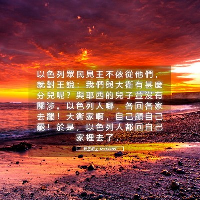 Picture 05 - 列 王 紀 上 12:16 CUVT - 以 色 列 眾 民 見 王 不 依 從 他 們 - Bible Verse Picture