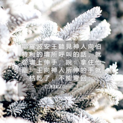 Picture 05 - 列 王 紀 上 13:4 CUVT - 耶 羅 波 安 王 聽 見 神 人 向 伯 特 - Bible Verse Picture