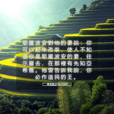 Picture 05 - 列 王 紀 上 14:2 CUVT - 耶 羅 波 安 對 他 的 妻 說 ： 你 可 - Bible Verse Picture