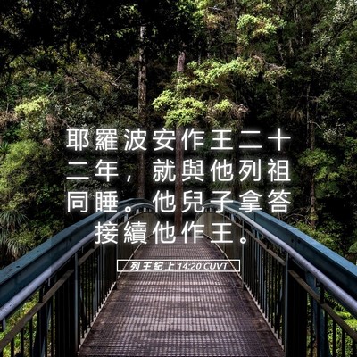 Picture 05 - 列 王 紀 上 14:20 CUVT - 耶 羅 波 安 作 王 二 十 二 年 ， 就 - Bible Verse Picture