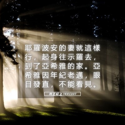 Picture 05 - 列 王 紀 上 14:4 CUVT - 耶 羅 波 安 的 妻 就 這 樣 行 ， 起 - Bible Verse Picture