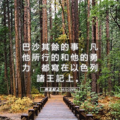 Picture 05 - 列 王 紀 上 16:5 CUVT - 巴 沙 其 餘 的 事 ， 凡 他 所 行 的 - Bible Verse Picture