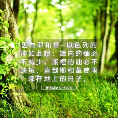 Picture 05 - 列 王 紀 上 17:14 CUVT - 因 為 耶 和 華 ─ 以 色 列 的 神 如 - Bible Verse Picture