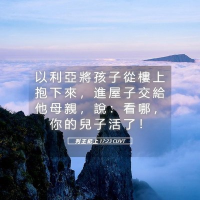 Picture 05 - 列 王 紀 上 17:23 CUVT - 以 利 亞 將 孩 子 從 樓 上 抱 下 來 - Bible Verse Picture