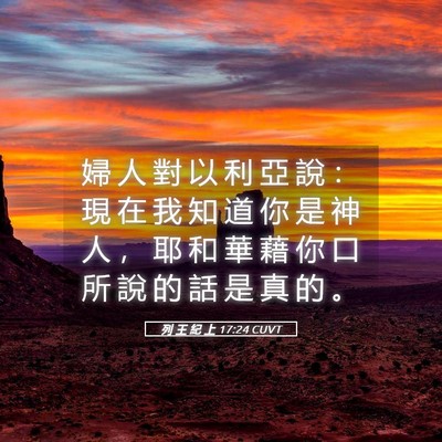 Picture 05 - 列 王 紀 上 17:24 CUVT - 婦 人 對 以 利 亞 說 ： 現 在 我 知 - Bible Verse Picture