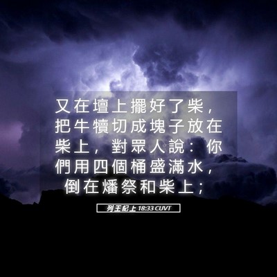 Picture 05 - 列 王 紀 上 18:33 CUVT - 又 在 壇 上 擺 好 了 柴 ， 把 牛 犢 - Bible Verse Picture