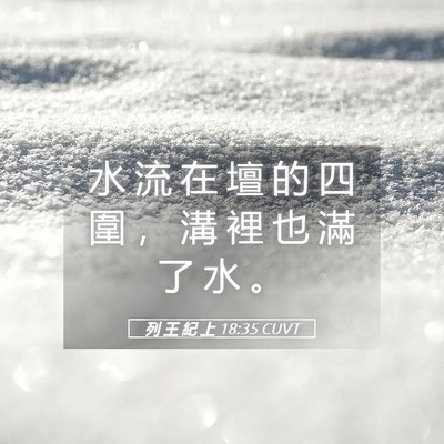 Picture 05 - 列 王 紀 上 18:35 CUVT - 水 流 在 壇 的 四 圍 ， 溝 裡 也 滿 - Bible Verse Picture