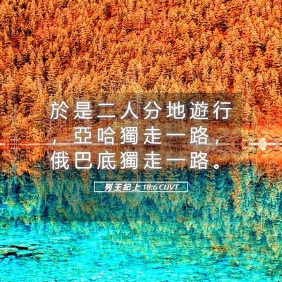 Picture 05 - 列 王 紀 上 18:6 CUVT - 於 是 二 人 分 地 遊 行 ， 亞 哈 獨 - Bible Verse Picture