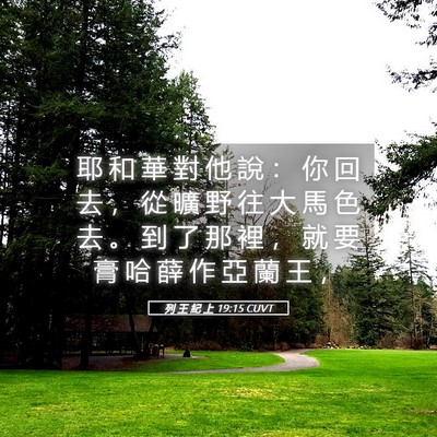 Picture 05 - 列 王 紀 上 19:15 CUVT - 耶 和 華 對 他 說 ： 你 回 去 ， 從 - Bible Verse Picture