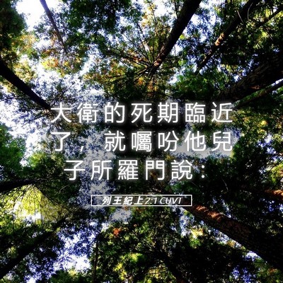 Picture 05 - 列 王 紀 上 2:1 CUVT - 大 衛 的 死 期 臨 近 了 ， 就 囑 吩 - Bible Verse Picture