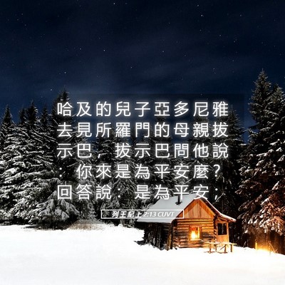Picture 05 - 列 王 紀 上 2:13 CUVT - 哈 及 的 兒 子 亞 多 尼 雅 去 見 所 - Bible Verse Picture