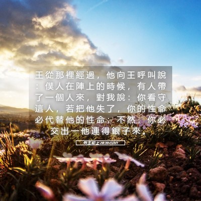 Picture 05 - 列 王 紀 上 20:39 CUVT - 王 從 那 裡 經 過 ， 他 向 王 呼 叫 - Bible Verse Picture