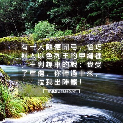 Picture 05 - 列 王 紀 上 22:34 CUVT - 有 一 人 隨 便 開 弓 ， 恰 巧 射 入 - Bible Verse Picture