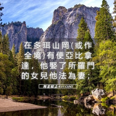 Picture 05 - 列 王 紀 上 4:11 CUVT - 在 多 珥 山 岡 ( 或 作 全 境 ) 有 便 - Bible Verse Picture