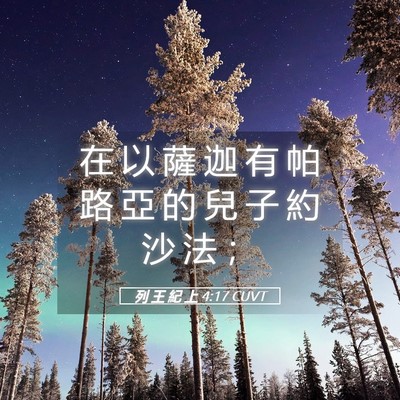 Picture 05 - 列 王 紀 上 4:17 CUVT - 在 以 薩 迦 有 帕 路 亞 的 兒 子 約 - Bible Verse Picture