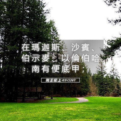 Picture 05 - 列 王 紀 上 4:9 CUVT - 在 瑪 迦 斯 、 沙 賓 、 伯 示 麥 、 - Bible Verse Picture