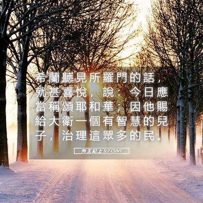 Picture 05 - 列 王 紀 上 5:7 CUVT - 希 蘭 聽 見 所 羅 門 的 話 ， 就 甚 - Bible Verse Picture