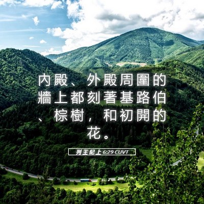 Picture 05 - 列 王 紀 上 6:29 CUVT - 內 殿 、 外 殿 周 圍 的 牆 上 都 刻 - Bible Verse Picture