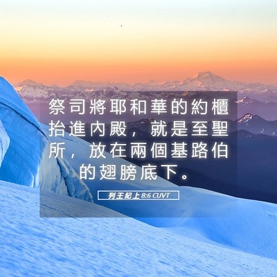 Picture 05 - 列 王 紀 上 8:6 CUVT - 祭 司 將 耶 和 華 的 約 櫃 抬 進 內 - Bible Verse Picture