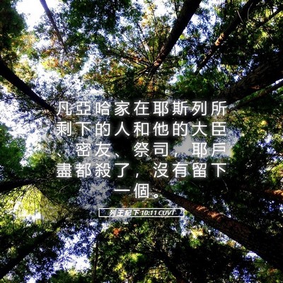 Picture 05 - 列 王 紀 下 10:11 CUVT - 凡 亞 哈 家 在 耶 斯 列 所 剩 下 的 - Bible Verse Picture