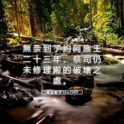 Picture 05 - 列 王 紀 下 12:6 CUVT - 無 奈 到 了 約 阿 施 王 二 十 三 年 - Bible Verse Picture