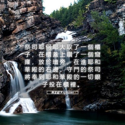 Picture 05 - 列 王 紀 下 12:9 CUVT - 祭 司 耶 何 耶 大 取 了 一 個 櫃 子 - Bible Verse Picture