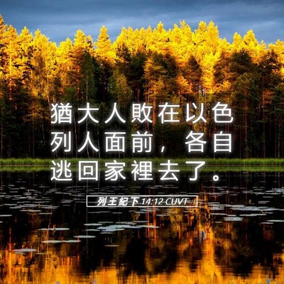 Picture 05 - 列 王 紀 下 14:12 CUVT - 猶 大 人 敗 在 以 色 列 人 面 前 ， - Bible Verse Picture