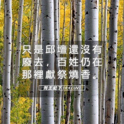 Picture 05 - 列 王 紀 下 14:4 CUVT - 只 是 邱 壇 還 沒 有 廢 去 ， 百 姓 - Bible Verse Picture