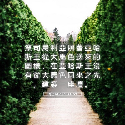 Picture 05 - 列 王 紀 下 16:11 CUVT - 祭 司 烏 利 亞 照 著 亞 哈 斯 王 從 - Bible Verse Picture
