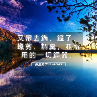 Picture 05 - 列 王 紀 下 25:14 CUVT - 又 帶 去 鍋 、 鏟 子 、 蠟 剪 、 調 - Bible Verse Picture