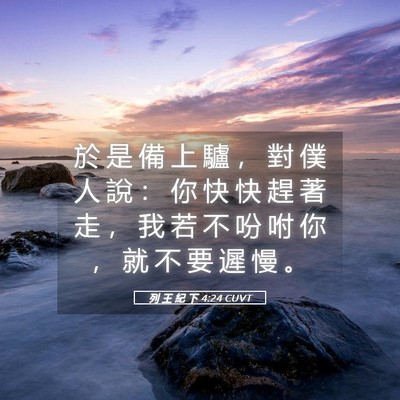 Picture 05 - 列 王 紀 下 4:24 CUVT - 於 是 備 上 驢 ， 對 僕 人 說 ： 你 - Bible Verse Picture