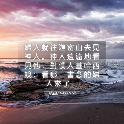 Picture 05 - 列 王 紀 下 4:25 CUVT - 婦 人 就 往 迦 密 山 去 見 神 人 。 - Bible Verse Picture