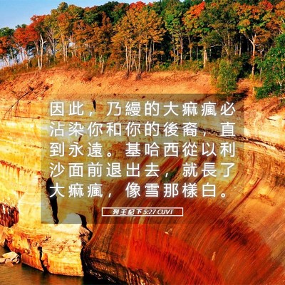 Picture 05 - 列 王 紀 下 5:27 CUVT - 因 此 ， 乃 縵 的 大 痲 瘋 必 沾 染 - Bible Verse Picture