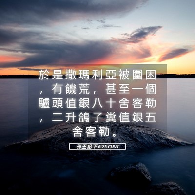 Picture 05 - 列 王 紀 下 6:25 CUVT - 於 是 撒 瑪 利 亞 被 圍 困 ， 有 饑 - Bible Verse Picture