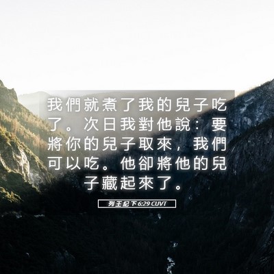 Picture 05 - 列 王 紀 下 6:29 CUVT - 我 們 就 煮 了 我 的 兒 子 吃 了 。 - Bible Verse Picture