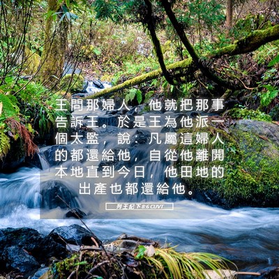 Picture 05 - 列 王 紀 下 8:6 CUVT - 王 問 那 婦 人 ， 他 就 把 那 事 告 - Bible Verse Picture