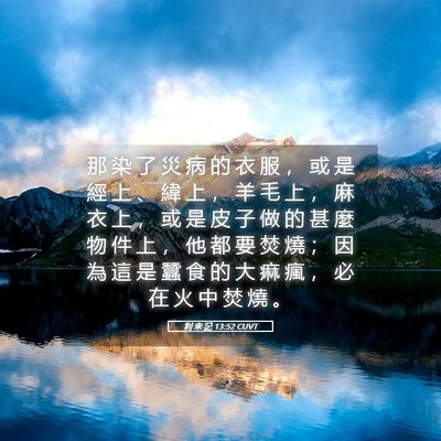 Picture 05 - 利 未 記 13:52 CUVT - 那 染 了 災 病 的 衣 服 ， 或 是 經 - Bible Verse Picture