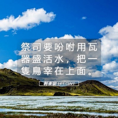 Picture 05 - 利 未 記 14:5 CUVT - 祭 司 要 吩 咐 用 瓦 器 盛 活 水 ， - Bible Verse Picture