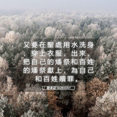 Picture 05 - 利 未 記 16:24 CUVT - 又 要 在 聖 處 用 水 洗 身 ， 穿 上 - Bible Verse Picture
