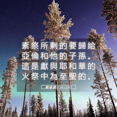 Picture 05 - 利 未 記 2:10 CUVT - 素 祭 所 剩 的 要 歸 給 亞 倫 和 他 - Bible Verse Picture