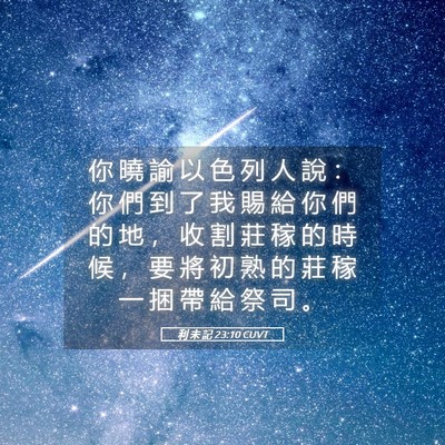 Picture 05 - 利 未 記 23:10 CUVT - 你 曉 諭 以 色 列 人 說 ： 你 們 到 - Bible Verse Picture