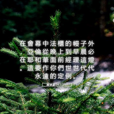 Picture 05 - 利 未 記 24:3 CUVT - 在 會 幕 中 法 櫃 的 幔 子 外 ， 亞 - Bible Verse Picture